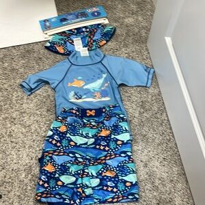 UVSkinz Kids Blue Ocean Rashguard 3-Piece Set - Light Blue & Navy